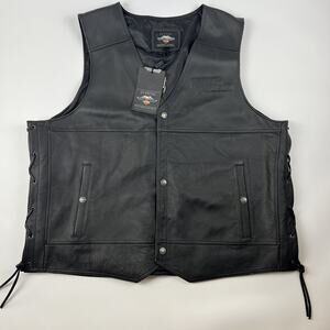 New with Tags Harley Davidson Black Leather Tradition Vest 4XL
